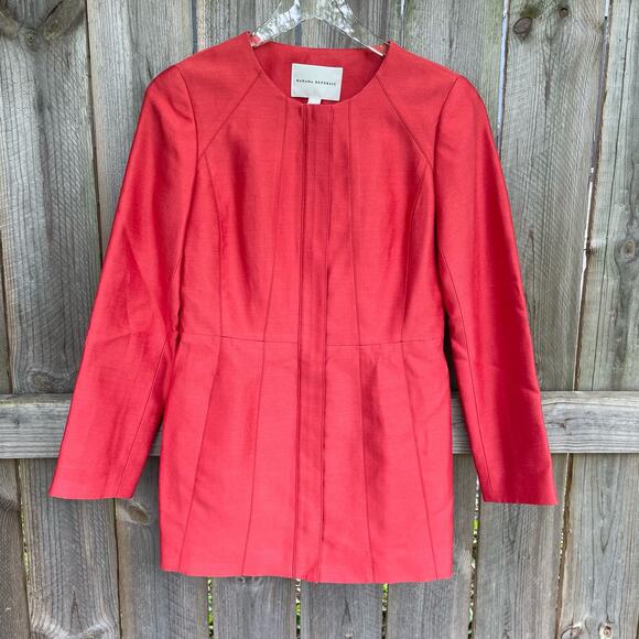 Banana Republic Full Zip Jacket Silk Tunic Long Suit Coral Small Petite NWT - Picture 1 of 11